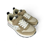 Sneakers ginniche SUN68 kid girl in suede e nylon beige/dettagli rosa con velcro e lacci elastici
