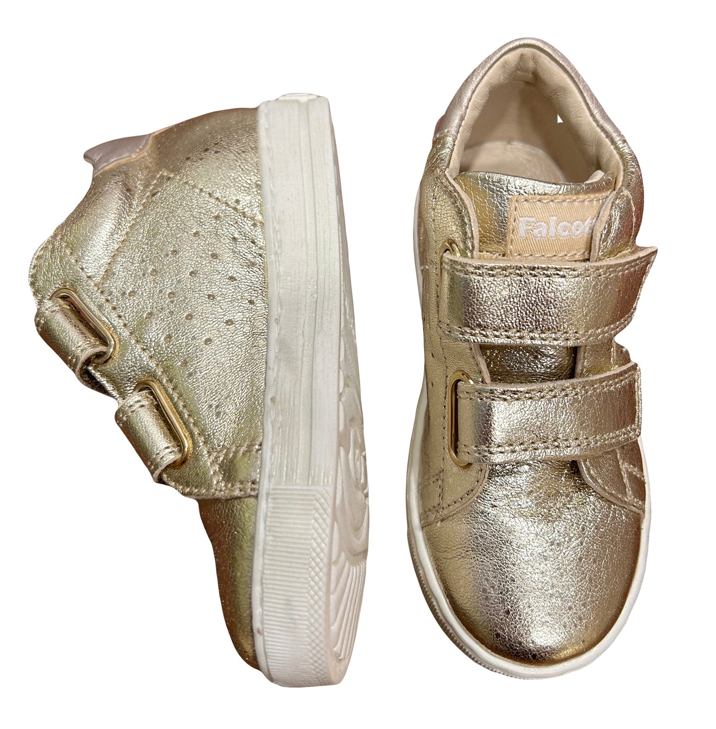 SNEAKERS PRIMI PASSI FALCOTTO in pelle metallizzata oro con velcri
