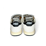SNEAKERS 2B12 in pelle bianca, dettaglio nero e verde scuro con velcri