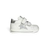 Sneakers primi passi FALCOTTO in pelle bianca e argento con velcri