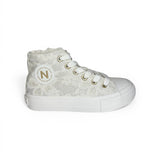 Sneakers NATURINO YLFAS mid in tessuto effetto pizzo con lacci e zip laterale