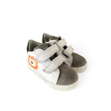Sneakers primi passi FALCOTTO in pelle bianca e suede grigio antracite con velcri
