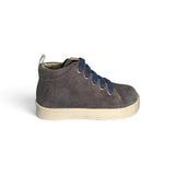 Sneakers primi passi FALCOTTO in suede grigio con lacci bluette e zip laterale