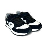 SNEAKER GINNICA SUN68 Kid boy in suede nero e pelle bianca con lacci elastici e velcro