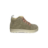 Sneakers primi passi FALCOTTO in suede taupe con lacci rosa e zip laterale