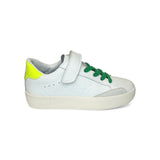 Sneaker SUN68 Street kid boy in pelle bianca e giallo fluo con velcro e lacci elastici