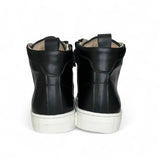 Sneakers LESCOUCOU in pelle nera con lacci in velluto nero e zip laterale