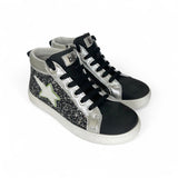 Sneaker BALOCCHI in nubuk nero,pelle metallizzata argento e glitter con lacci e zip interna