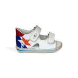 Sandali Primi Passi FALCOTTO in pelle bianca/stampa blu e rosso con strap