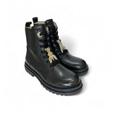 Anfibi PATRIZIA PEPE GIRL in pelle nera con applicazione, lacci e zip interna