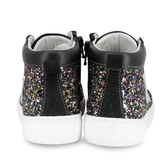 SNEAKERS BALOCCHI mid in pelle e nubuk nero, glitter multicolors con lacci e zip laterale