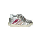 Sneakers primi passi BALOCCHI in pelle metallizzata silver e strass con velcri