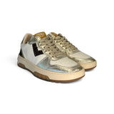Sneakers 2B12 in pelle bianca/oro/bronzo con lacci