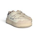 Sneakers SUN68 basket boy in eco pelle e suede bianco con velcri