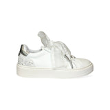 Sneakers DIANETTI in pelle bianca con lacci in organza e cerniera