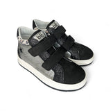Sneaker BALOCCHI in nubuk nero e pelle metallizzata argento e glitter con velcri