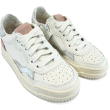 SNEAKERS DIANETTI  mod "basket low" in pelle bianca e rosa con lacci e zip laterale