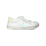 Sneakers DIANETTI in pelle bianca e glitter opalescente con lacci e cerniera