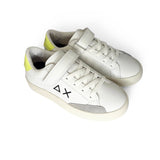 Sneaker SUN68 Street kid boy in pelle bianca e giallo fluo con velcro e lacci elastici