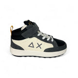 SNEAKER SUN68 Boy mid top in pelle e nylon bianco e nero con velcro e lacci elastici