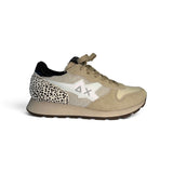 Sneakers ginniche SUN68 teen girl in suede e pelle beige / nylon glitterato con lacci