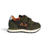 Sneakers ginniche SUN68 boy in suede e nylon verde militare con velcri o velcro e lacci alastici
