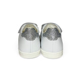 Sneakers primi passi GIOIE ECOLOGICHE in pelle bianca e glitter silver con velcri