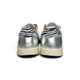 Sneakers 2B12 in pelle bianca, dettagli in pelle argento, rosa e zebra con velcri