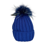 Cappello royal blue GIO HIGUAMY a coste misto lana con pompon in mourmansky