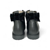 Anfibi Primi Passi LESCOUCOU in pelle nera con fiocco, lacci e zip laterale