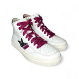 Sneaker DIANETTI mod basket mid in pelle bianca con lacci e zip laterale
