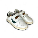 SNEAKERS 2B12 in pelle bianca, dettaglio nero e verde scuro con velcri