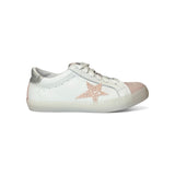 Sneakers DIANETTI in pelle bianca e suede rosa con lacci e cerniera
