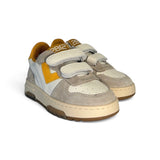 Sneakers 2B12 in pelle bianca/gialla e suede grigio chiaro con velcri