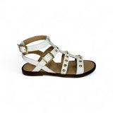 Sandali DIANETTI in pelle bianca e borchie oro con fibbie