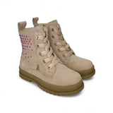 Anfibi PATRIZIA PEPE GIRL in suede rosa nude con strass, lacci e zip interna