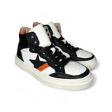 Sneaker DIANETTI  mod basket mid in pelle bianca e nera con lacci e zip laterale