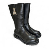 Stivali PATRIZIA PEPE GIRL in pelle nera con applicazione e zip interna