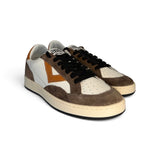 Sneakers 2B12 in pelle bianca/cuoio e suede testa di moro con lacci