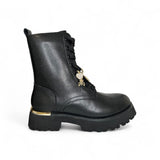 Anfibi PATRIZIA PEPE GIRL in pelle nera con charms, suola platform, lacci e zip interna