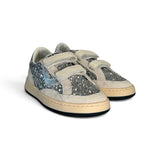 Sneakers 2B12 in suede grigio/glitter silver con velcri