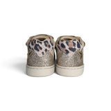Sneakers primi passi BALOCCHI in nubuk beige e pelle metallizzata/glitter oro con velcri