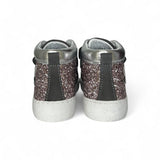 Sneaker BALOCCHI in nubuk antracite,pelle metallizzata argento e glitter rosa con velcri