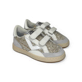 Sneakers 2B12 in suede grigio / glitter champagne / pelle bianca con velcri