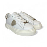 Sneakers PHILIPPE MODEL junior TEMPLE in pelle bianca, oro e cavallino animalier