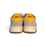 Sneakers 2B12 in pelle bianca/gialla e suede grigio chiaro con lacci