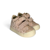 Sneakers primi passi FALCOTTO in suede rosa e stampa cuoricini oro con velcri