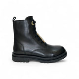 Anfibi PATRIZIA PEPE GIRL in pelle nera con applicazione, lacci e zip interna