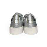 Sneakers DIANETTI  in pelle bianca/micro glitter argento con lacci in tulle e zip laterale