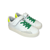 Sneaker SUN68 Street kid boy in pelle bianca e giallo fluo con velcro e lacci elastici